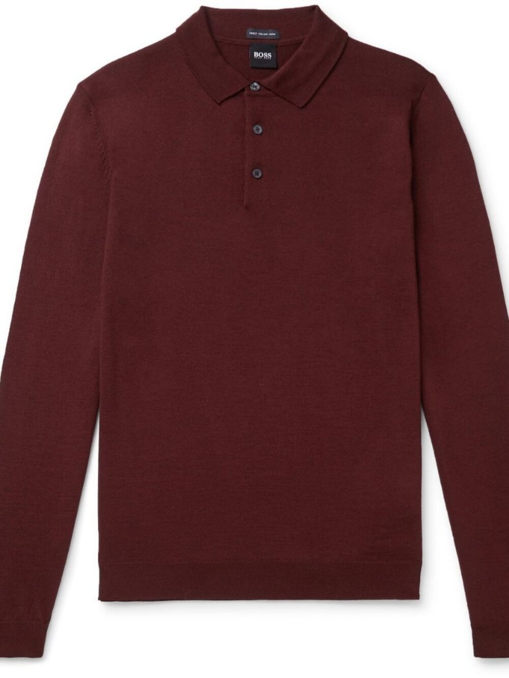 Hugo Boss Virgin Wool Knit Polo Burgundy Long Sleeve S